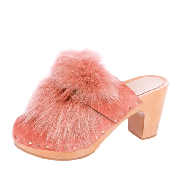 Loeffler Randall Shoes - Loeffler Randall Phillips Fox Fur Pom Pom Mule Clog Suede Pink Mauve 35 5 Tan